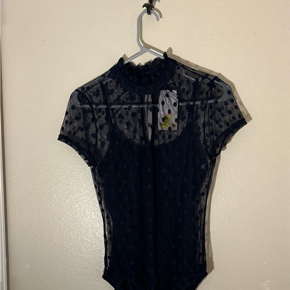 Soulmates Black Sheer Polka Dot Bodysuit